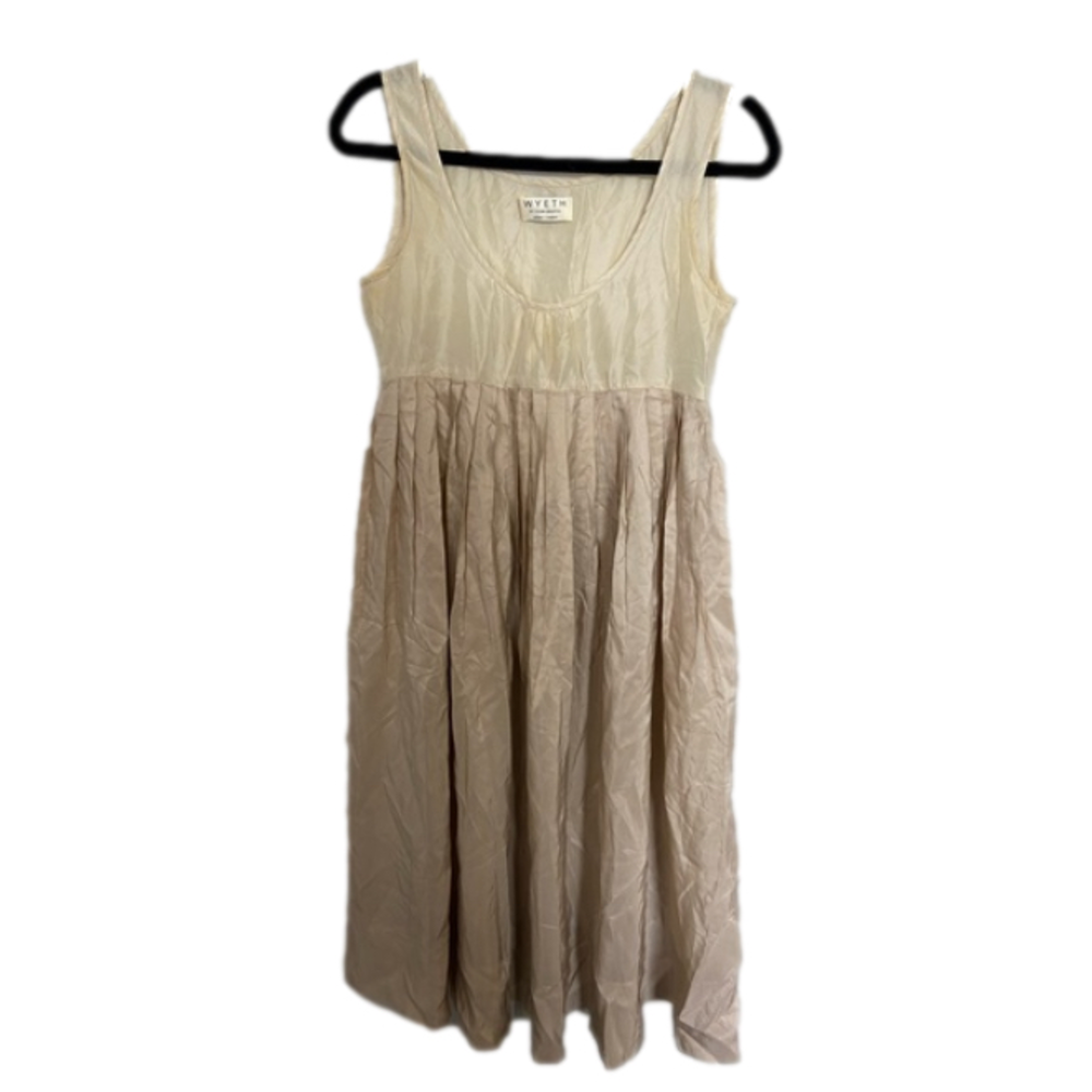 Wyeth By Todd Magill Empire Waist Pleated 100% Silk Dress in Neutral Color